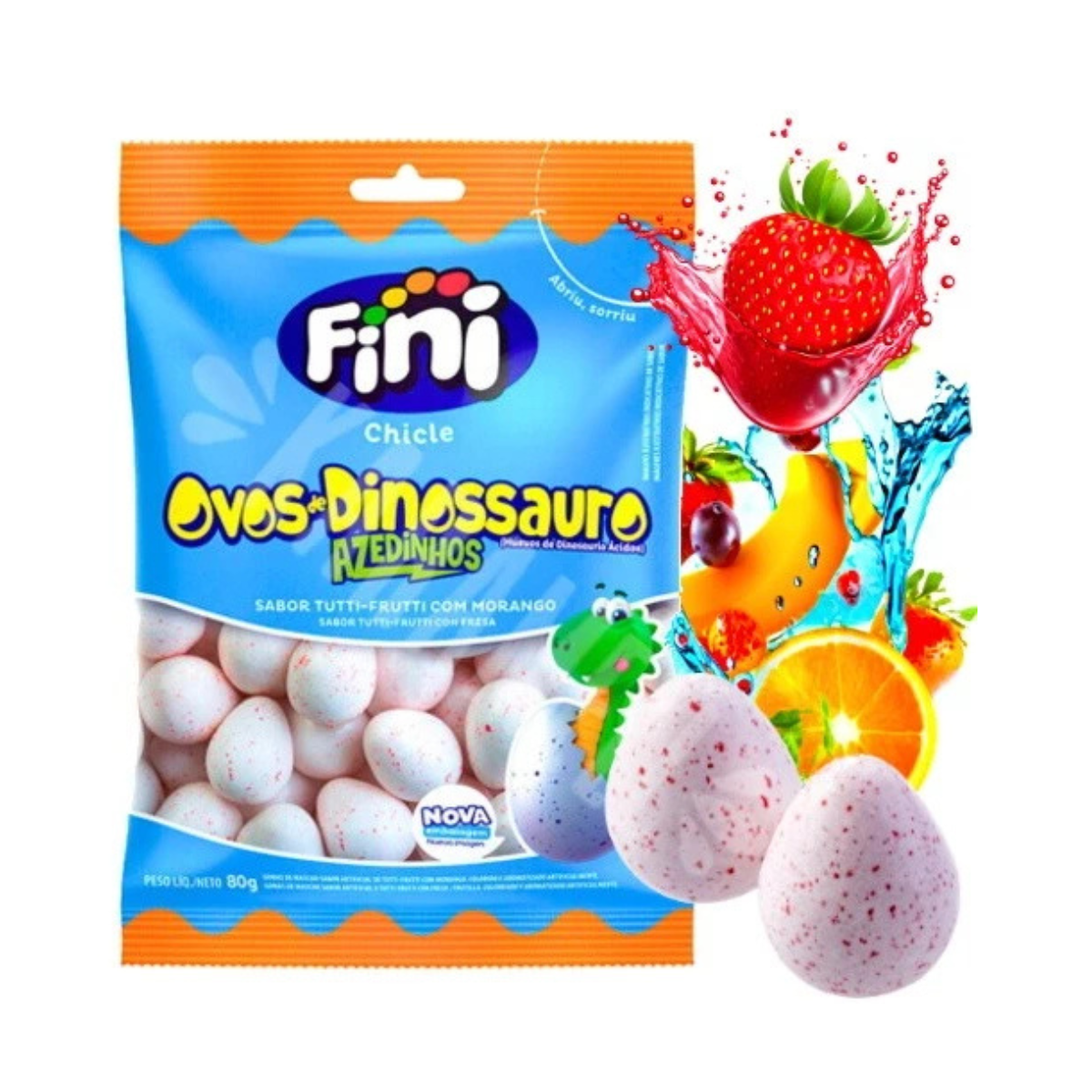 Chiclete Fini Dinossauros Azedo, 80g