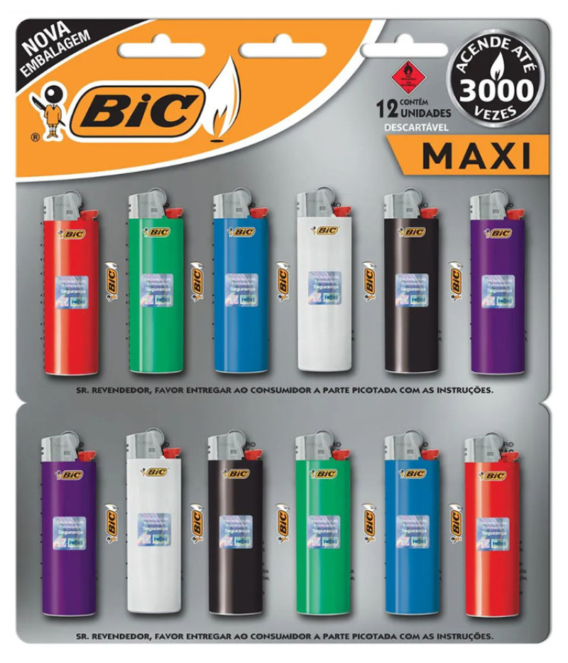 ISQUEIRO BIC MAXI C/12 CARTELA 12UN