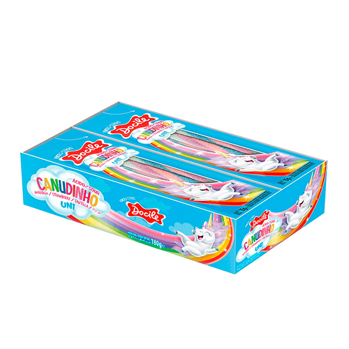 BALA REGALIZ EM FORMATO DE CANUDINHO TWIST COLORIDO MORANGO UNICORNIO BIG UN