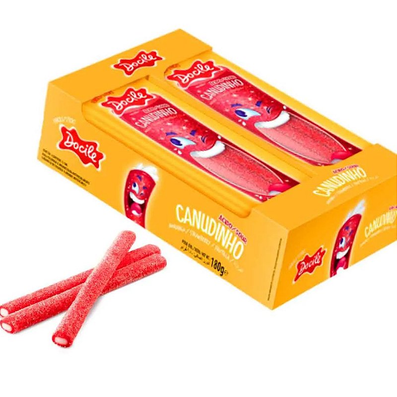 BALA REGALIZ EM FORMATO DE CANUDINHO MORANGO CITRICO 12dpX12unX15g