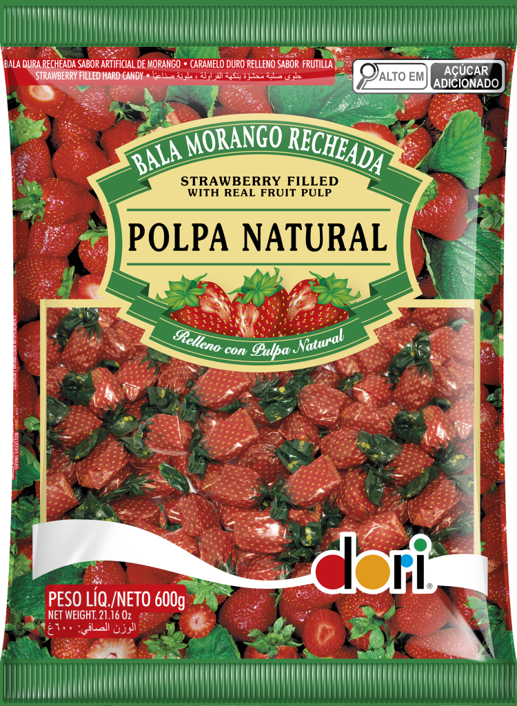 BALA DURA MORANGO RECHEADA 600G DORI