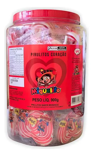 PIRUL CORACAO PSICO PT MORANGO 900G 6X30UN MIGUELITO
