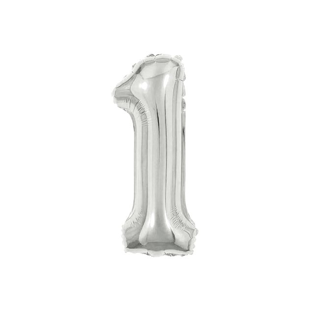 BALAO MET NUMERO 1 PRATA 40 CM C 01 UN