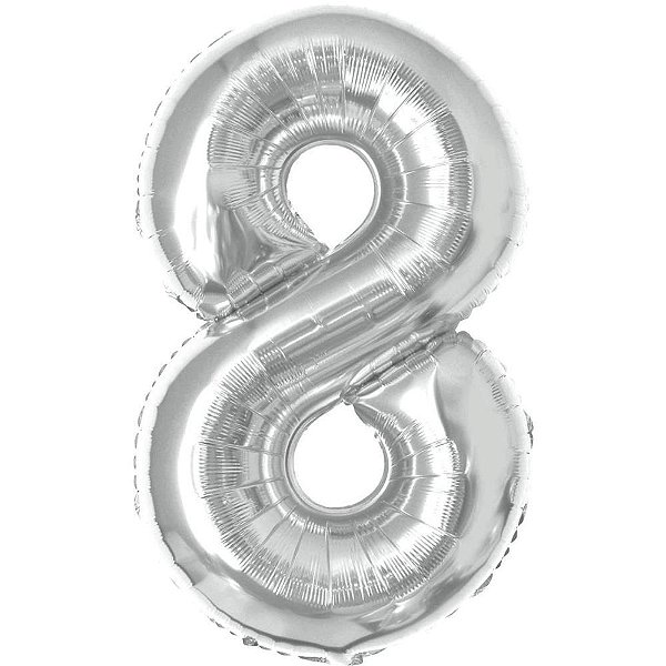 BALAO MET NUMERO 8 PRATA 40 CM C 01 UN