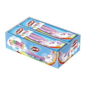 BALA REGALIZ EM FORMATO DE CANUDINHO COLOR MORANGO CITRICO UNICORNIO 12dpX12pctX15g