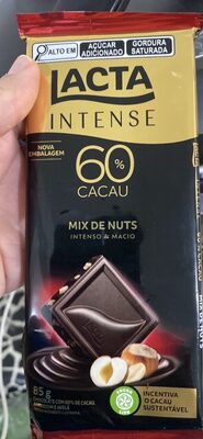 LACTA INTENSE 60% CACAU MIX DE NUTS 85G