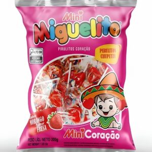 PIRUL MINI CORACAO MORANGO 350G CX25X50UN MIGUELITO